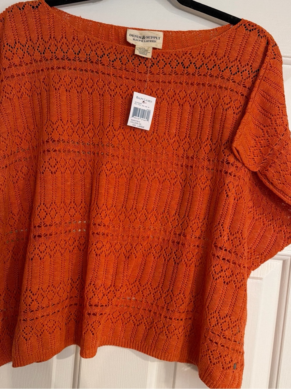 Denim & Supply Ralph Lauren Orange Open-Knit Short Sleeve Top size L